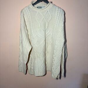 Aran Crafts Ireland Fisherman Sweater 100% Merino Wool Cable Knit L